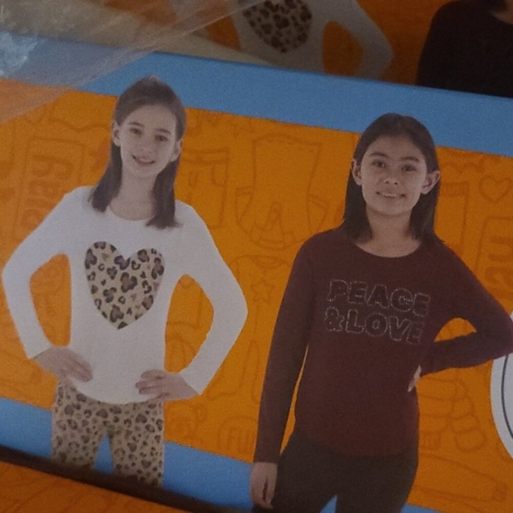 NWT! Members Mark Girls size 10 12 set of 2 long sleeve Tshirts Heart Love